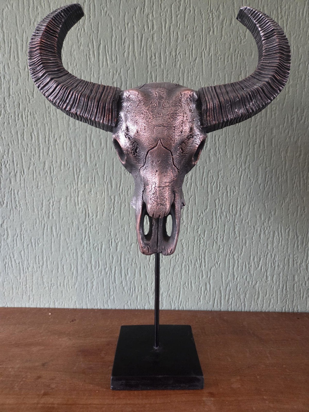 Decoratieve Buffelschedel op Standaard - Bronskleurig, Gepatineerd, Ophalen of Verzenden, Zoogdier, 20 - 50 cm