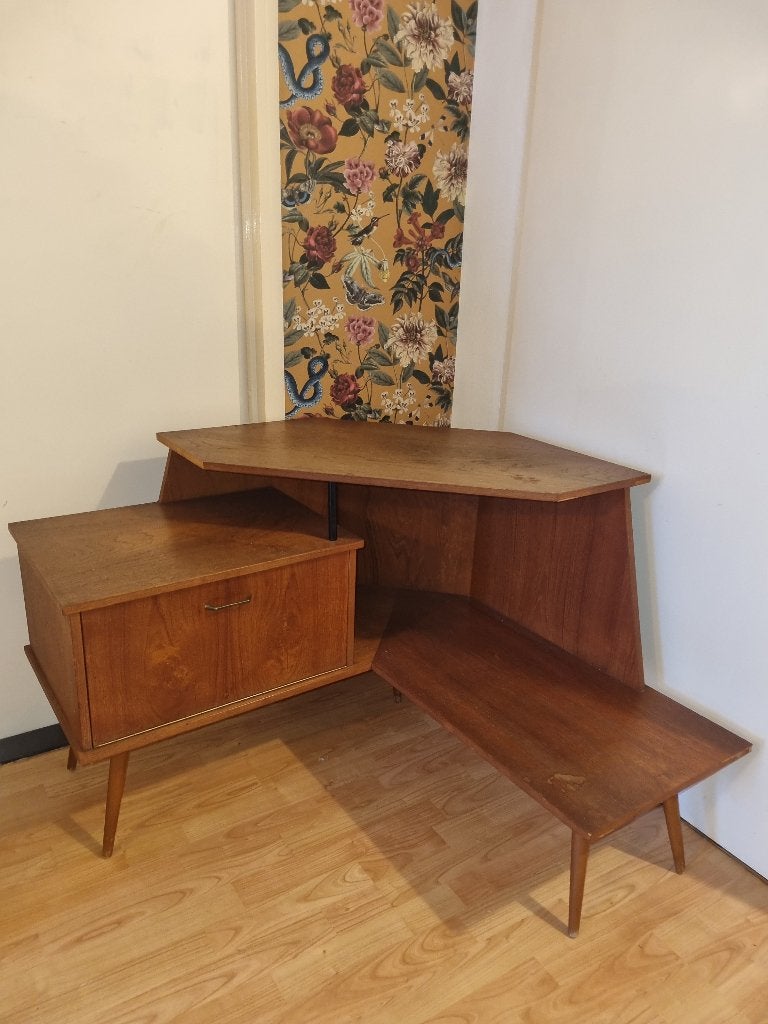 Hoekkast vintage, Huis en Inrichting, Kasten | Dressoirs, Ophalen, Gebruikt, Teakhout, 50 tot 100 cm