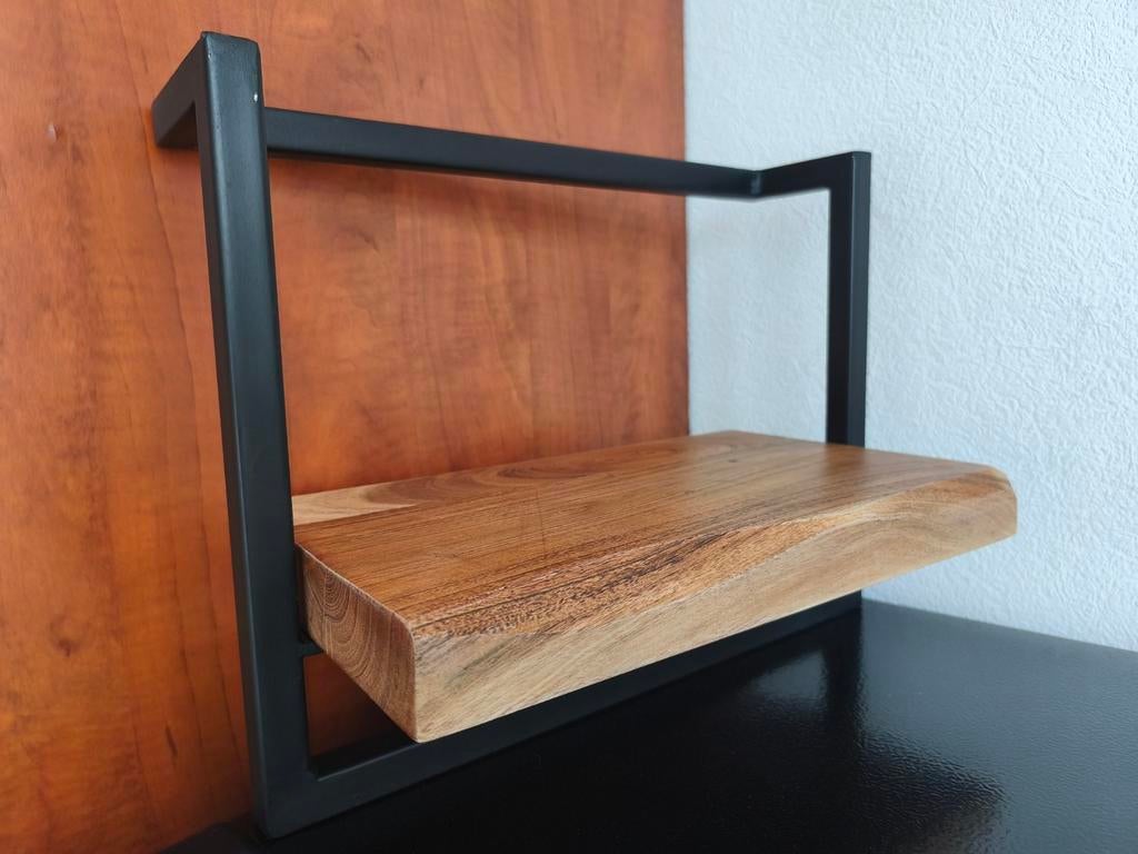 Te koop, mooie mango-houten wandplank met zwart metalen rek., Huis en Inrichting, Woonaccessoires | Wandplanken en Boekenplanken