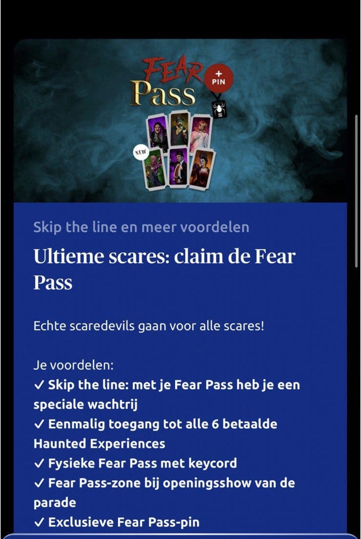 Toverland fearpass 19 oktober verkopen, Eén persoon