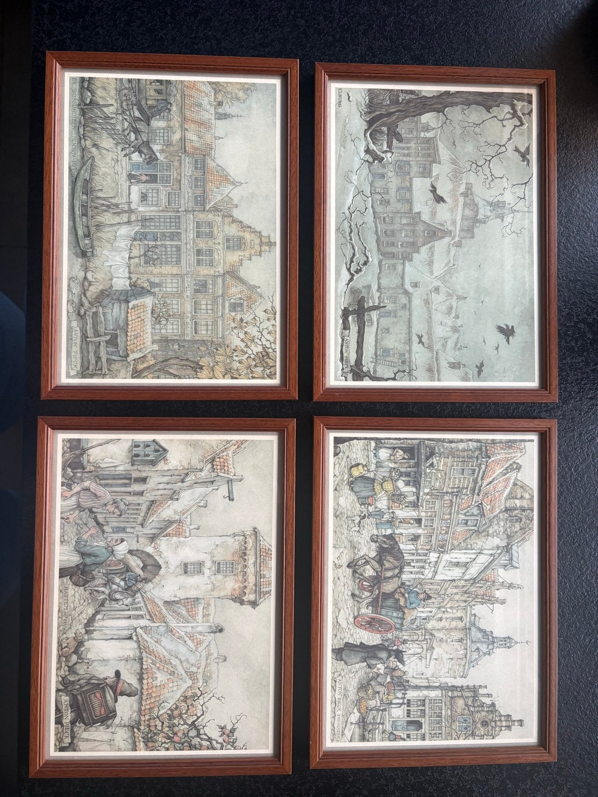 Anton Pieck Prenten - Set van 4 Ingelijste Reproducties, Antiek en Kunst, Ophalen of Verzenden, Reproductie, Print/reproductie