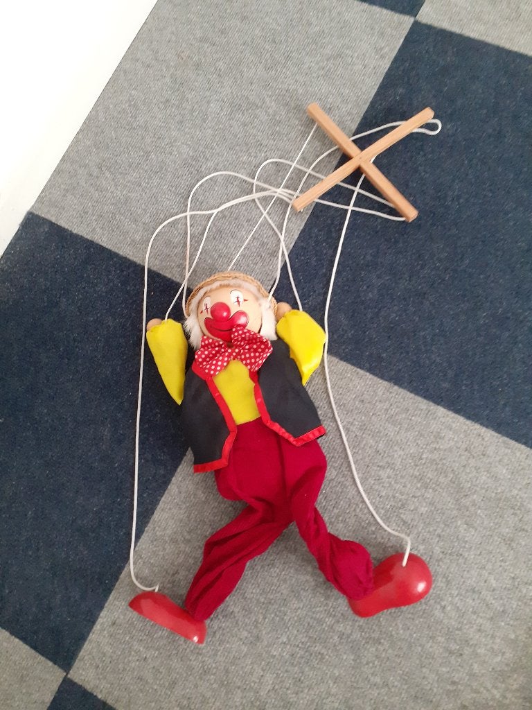 Marionet clown van Hout .Voor een circus artiest., Ophalen, Gebruikt, Overige typen