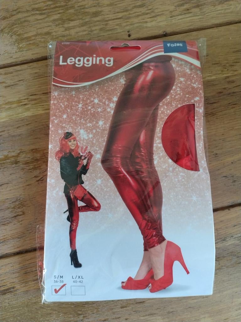 Legging metallic rood maat S/M, Legging, Maat 36/38 (S), Nieuw, Ophalen of Verzenden