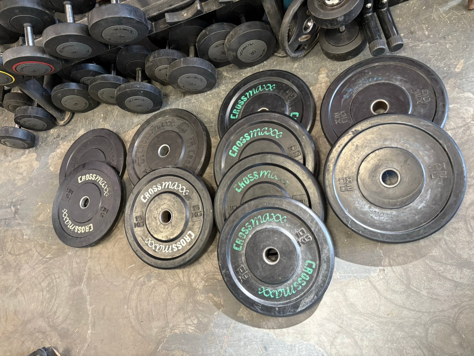 120 kg crossmaxx bumperplates olympische halter schijven, Ophalen, Halterschijven, Bumperplates, Gebruikt