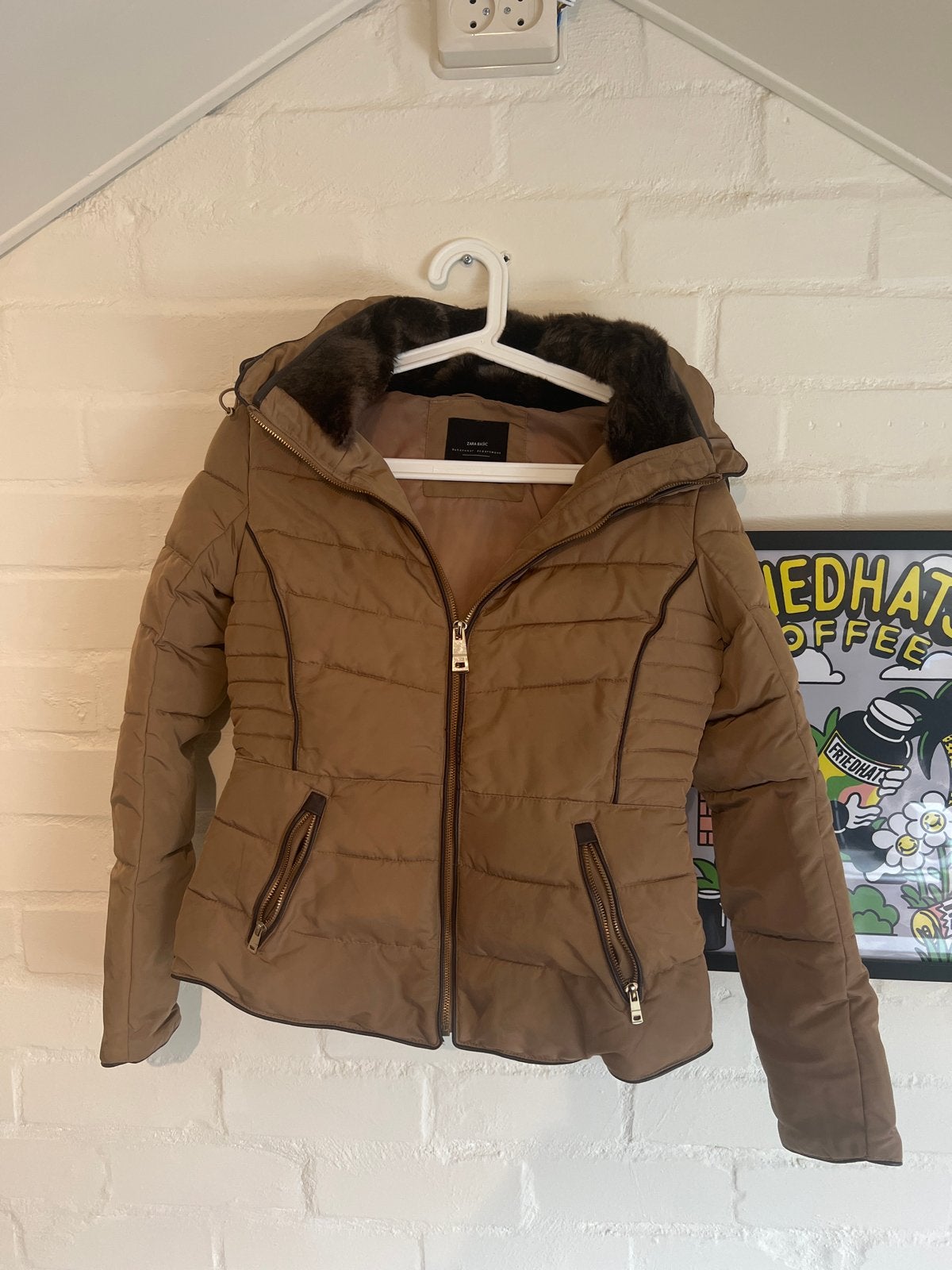 Zara Basic Winterjas met Bontkraag - Maat S, Ophalen, Zo goed als nieuw, Maat 36 (S), Bruin