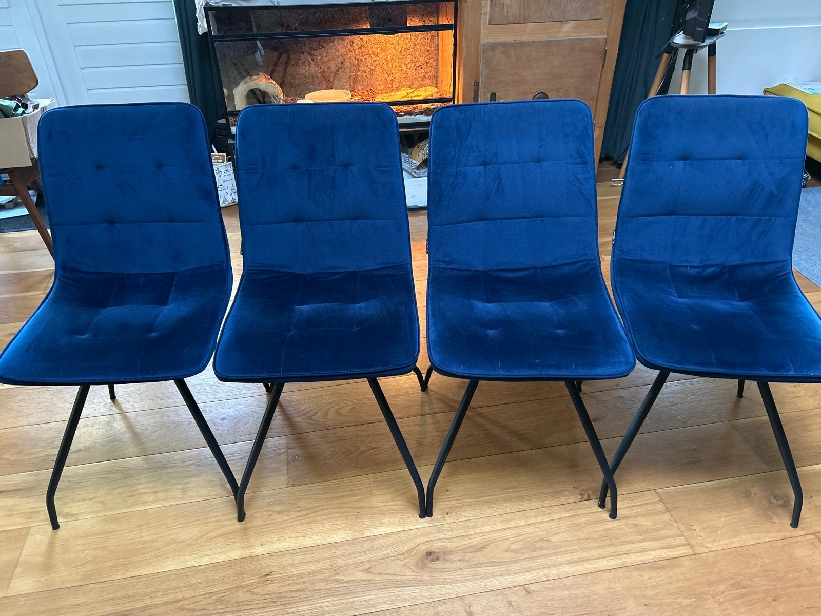 Bronx71 fluwelen stoelen - 4 stuks, Ophalen, Gebruikt, Blauw, Vier