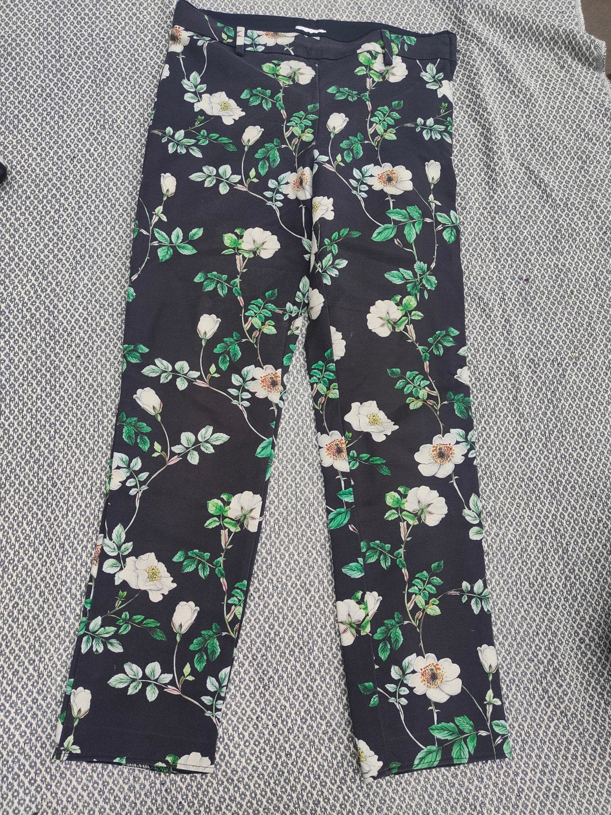 H&M bloemenprint broek met rits aan zijkant, maat 40, H&M, Zwart, Maat 42/44 (L), Ophalen of Verzenden