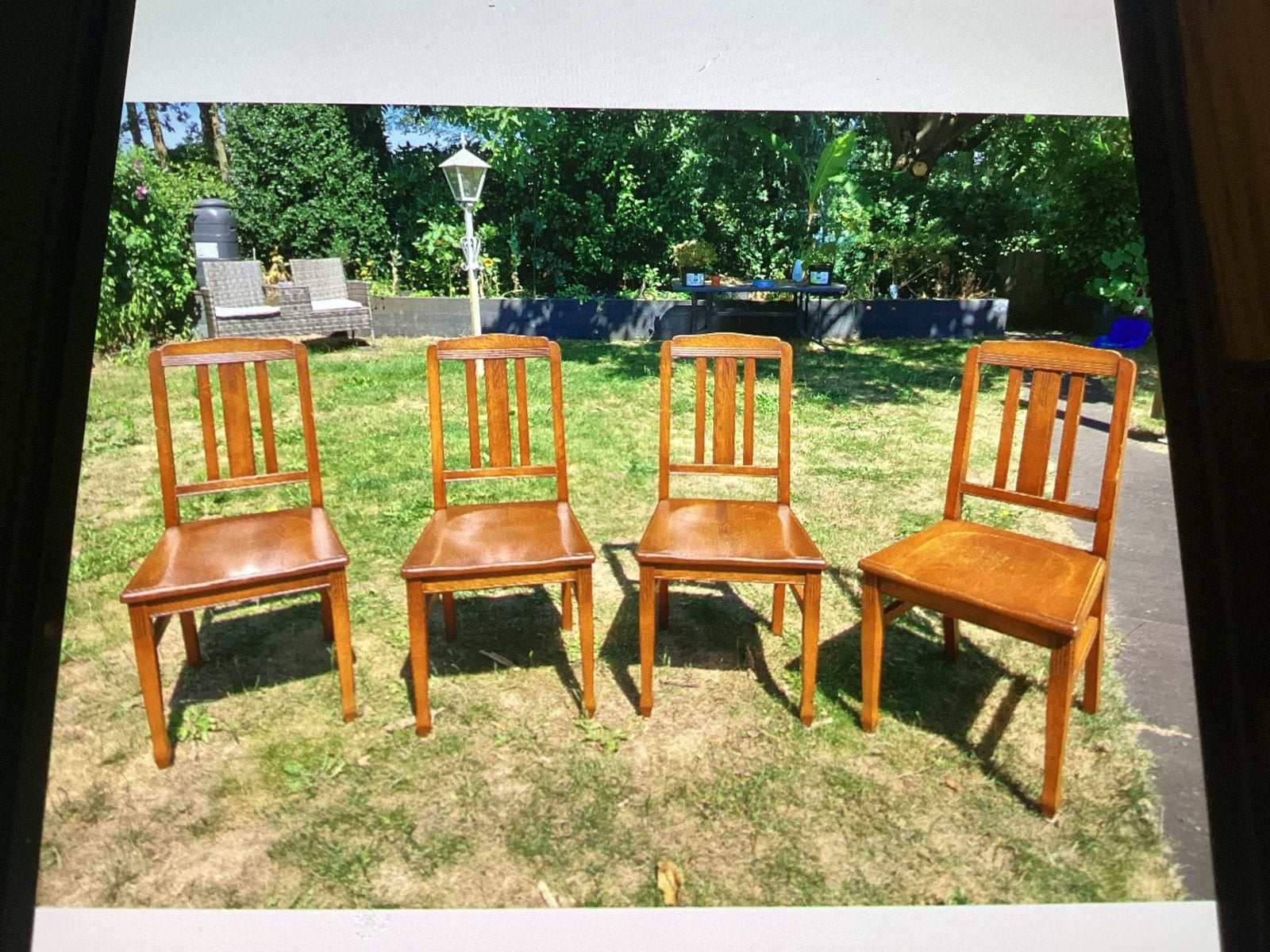 Set van 4 houten eetkamerstoelen en 1 fauteuil, Antiek en Kunst, Ophalen
