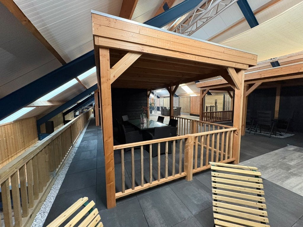 Douglas overkapping met plat dak 595x338,5x260 cm, Ophalen, Nieuw, Tuinpaviljoen