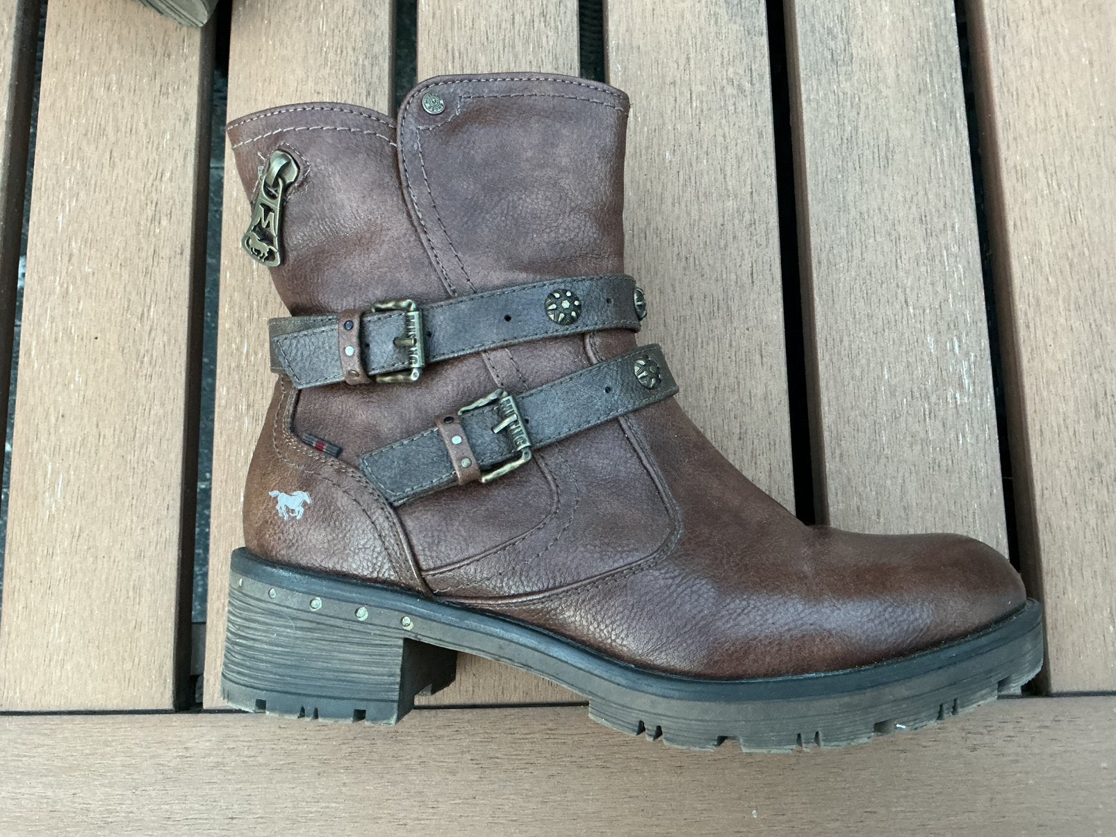 Stoere dames laars merk Mustang, Ophalen, Bruin, Lage of Enkellaarzen, Zo goed als nieuw