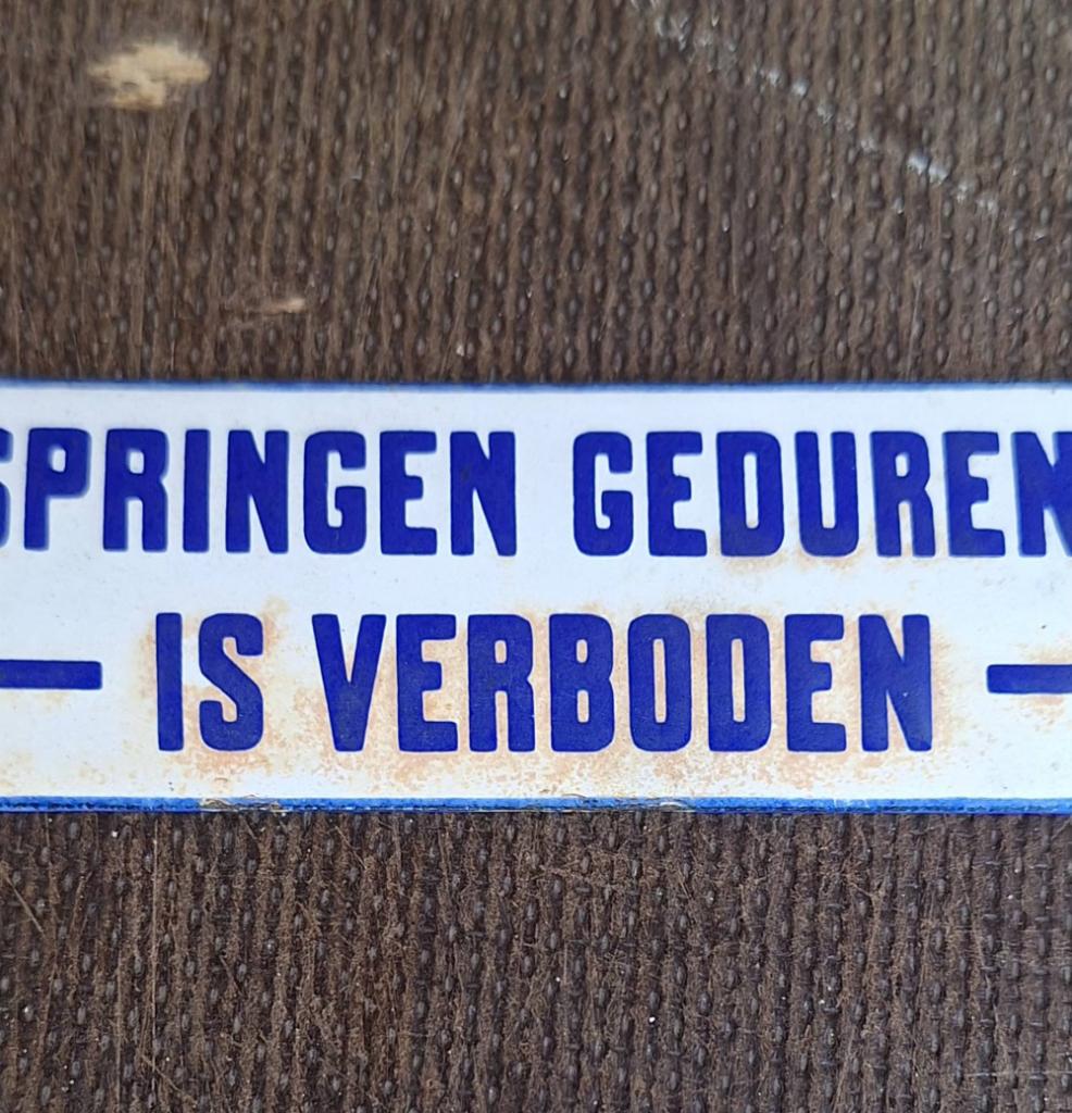 Antiek blauw wit emaille tekstbordje uit de bus of tram🚍🚊, Antiek en Kunst, Antiek | Emaille, Ophalen of Verzenden