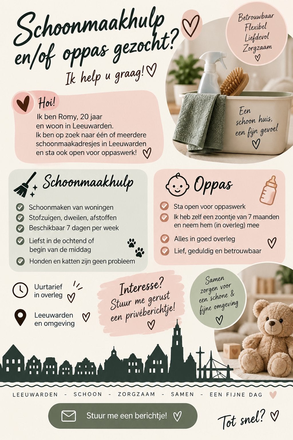 Schoonmaak en of oppas, Vacatures
