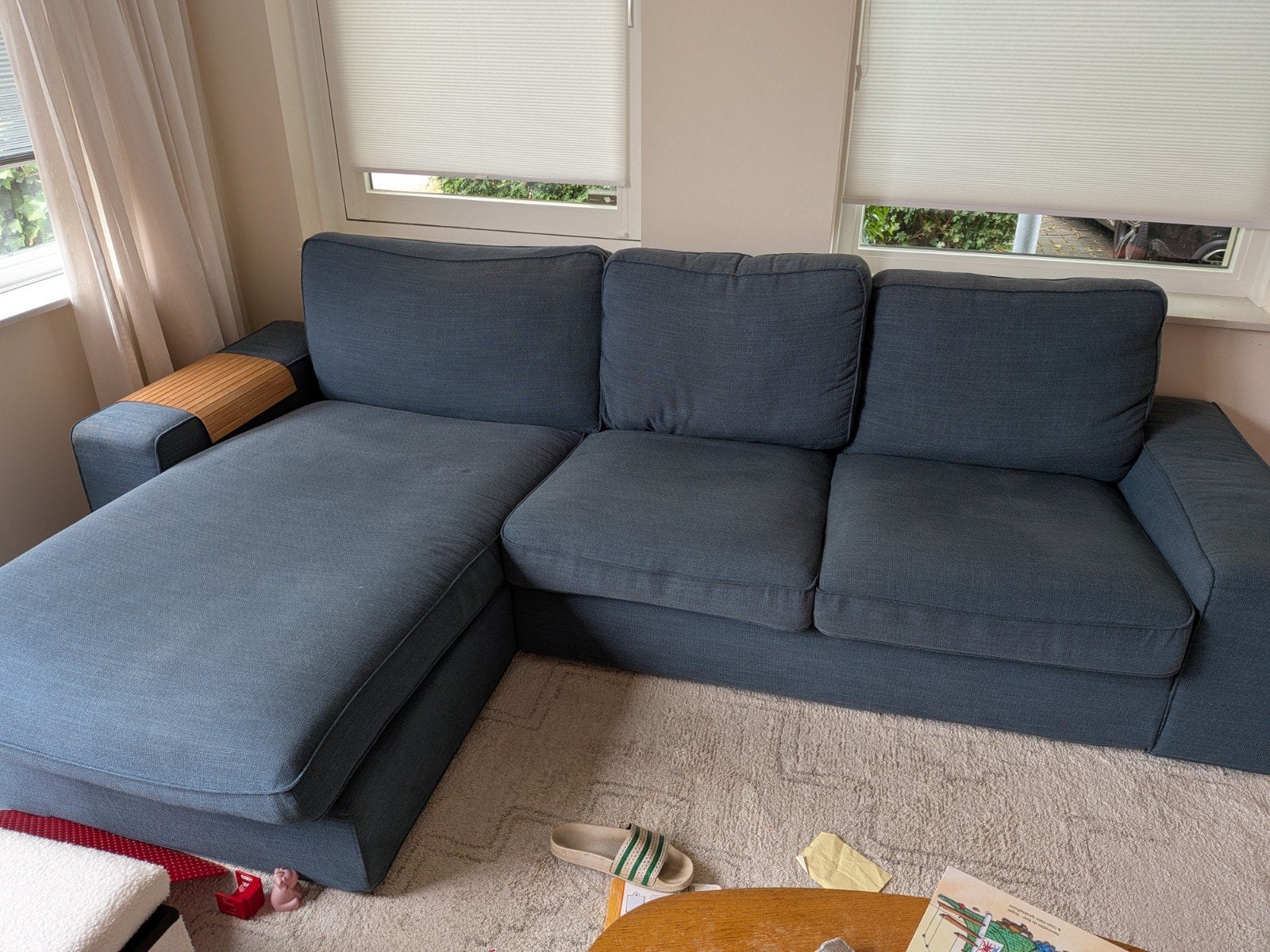 IKEA KIVIK driezitsbank met chaise longue, blauw, Huis en Inrichting, Ophalen of Verzenden, Gebruikt