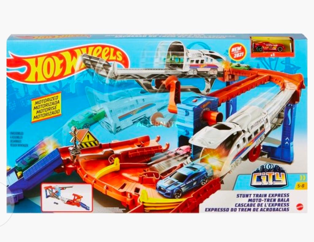 Hot Wheels city set Stunttrein Express, Ophalen of Verzenden, Zo goed als nieuw, Handmatig, Hot Wheels