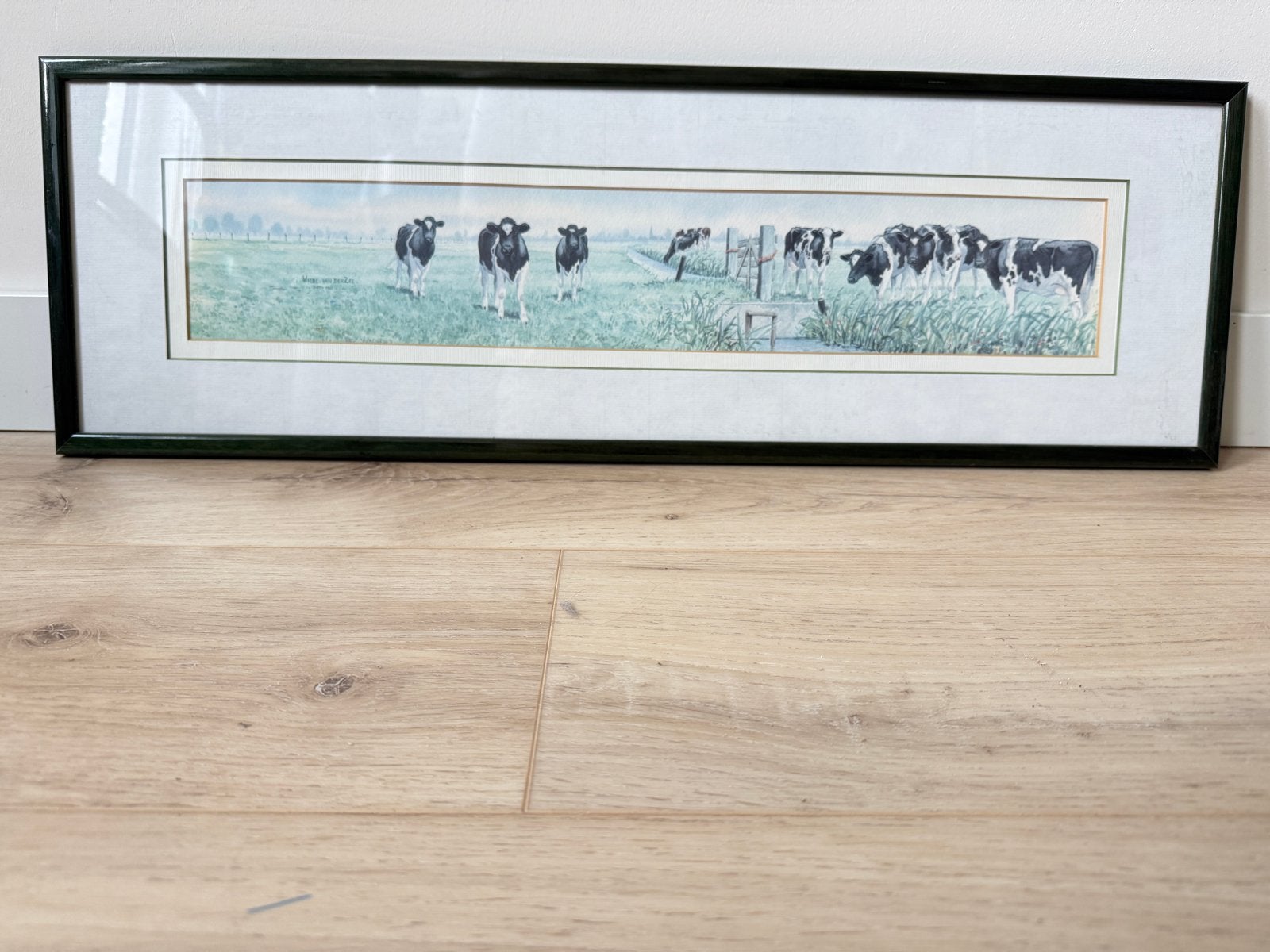 Ingelijste aquarel van Wiebe van der Zee - Koeien in de wei, Ophalen