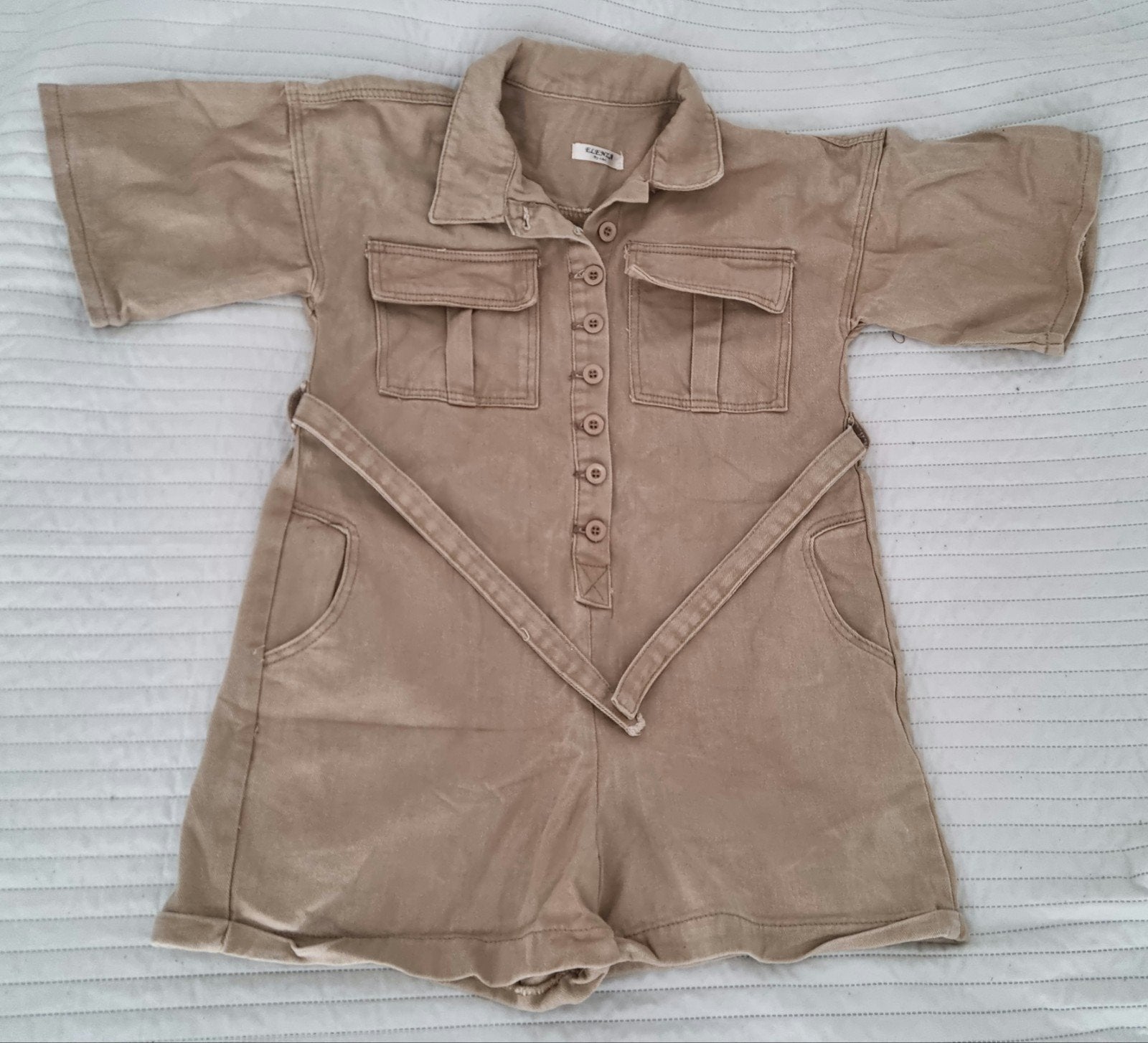 Oversized jumpsuit maat m beige maat 38 bruin dames kleding, Verzenden, Gedragen, Maat 38/40 (M), Beige