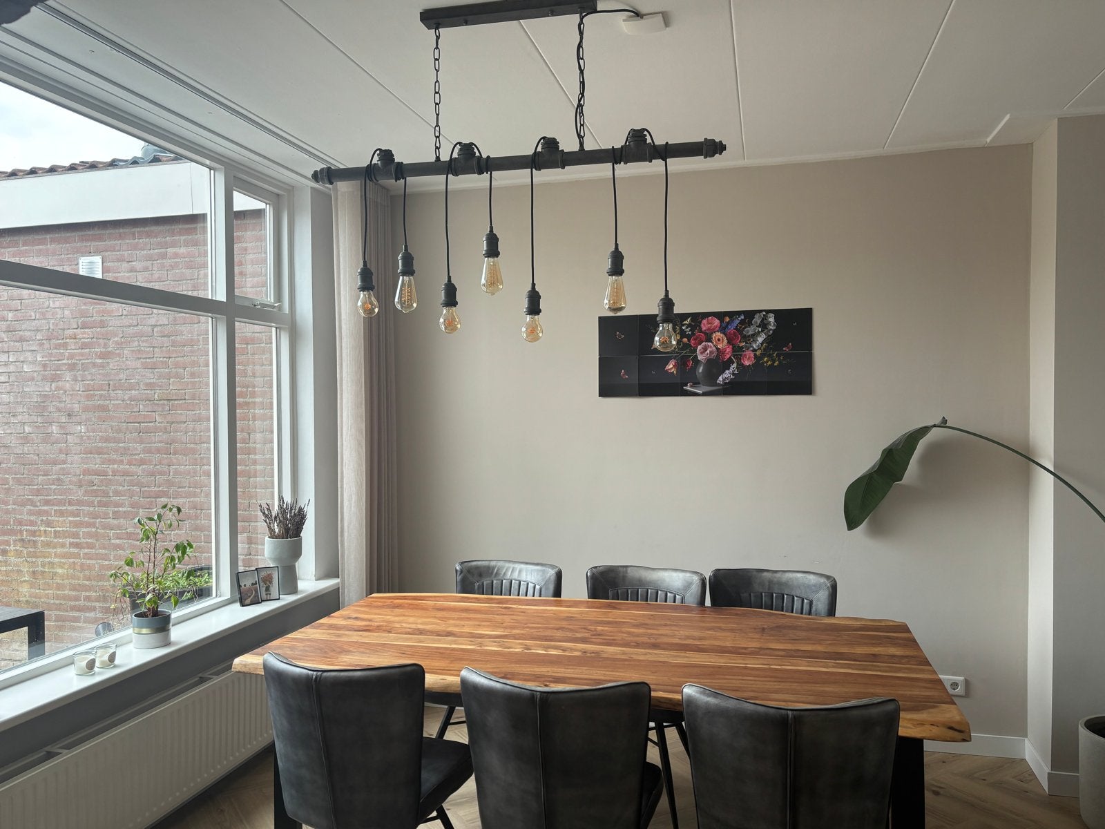 Jaru Eetkamerset: Mangohouten Tafel met 6 Leren Stoelen, Ophalen, Gebruikt, 6 tot 8 stoelen