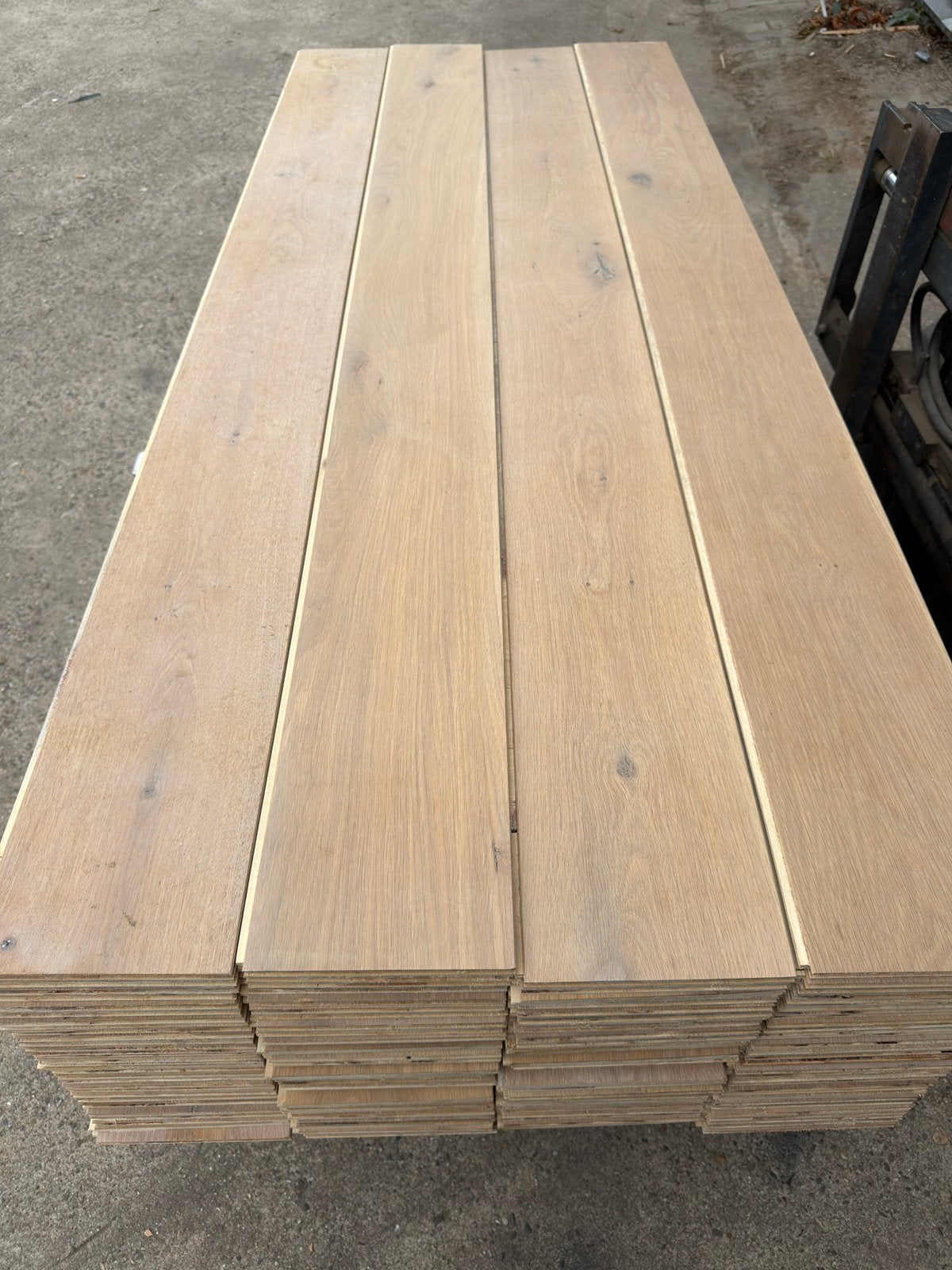 Eiken vloer 38 m2 multivloer 18 cm breed 1,2 cm dik, Doe-het-zelf en Verbouw, Ophalen, Gebruikt, Vloerdelen of -planken, 10 m² of meer