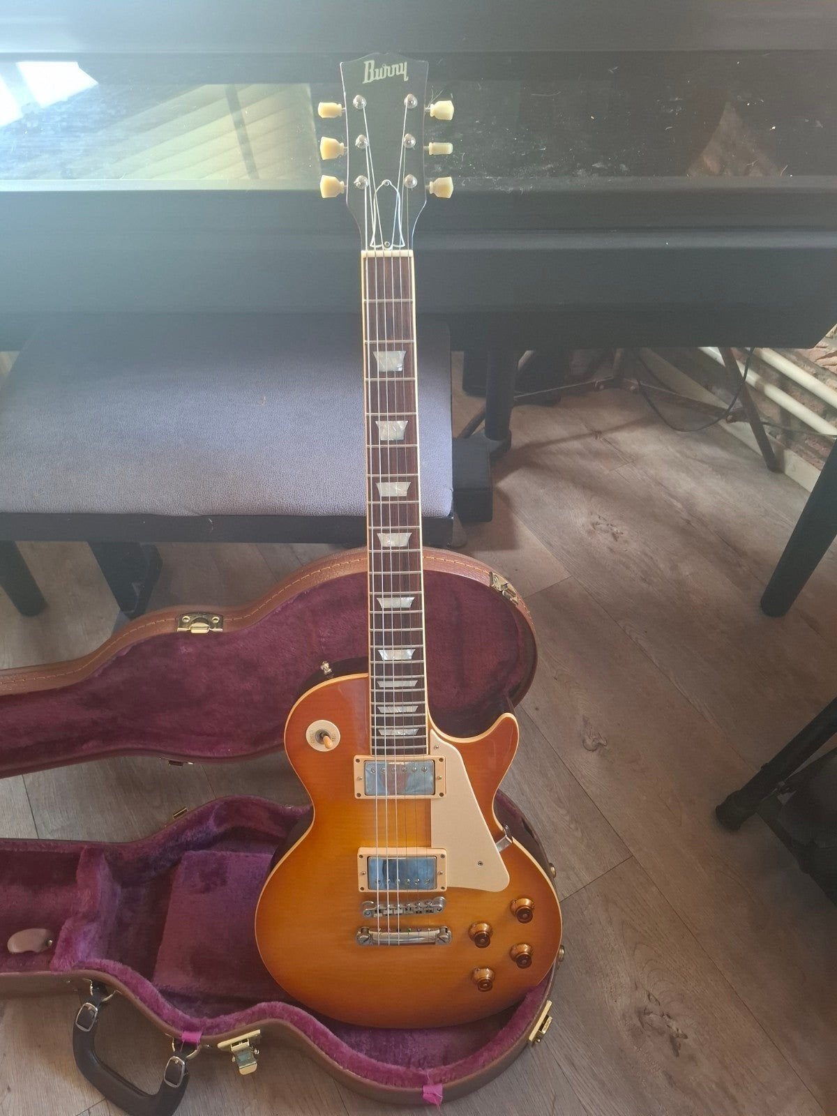 Burny Japan RLG75-GR Les Paul gitaar, Ophalen of Verzenden, Gebruikt, Solid body, Overige merken