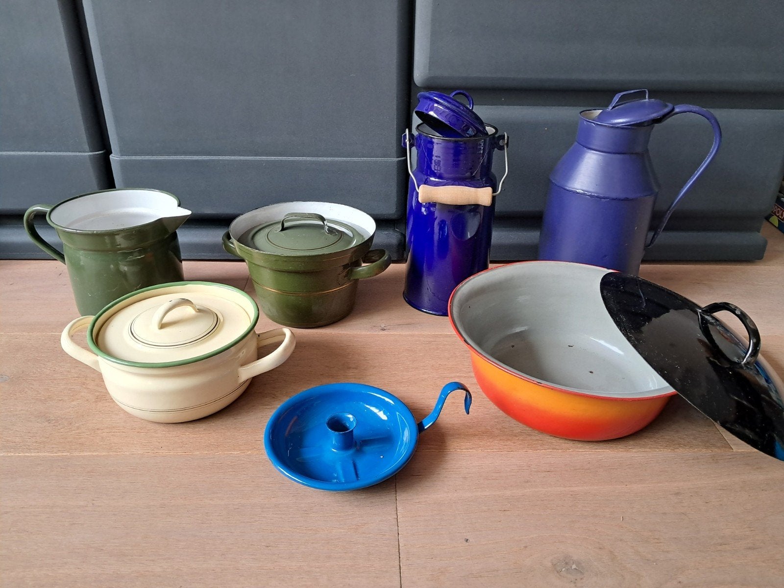 Veel emaille melkbus melkkoker 2x pan schaal blaker deksel, Ophalen of Verzenden