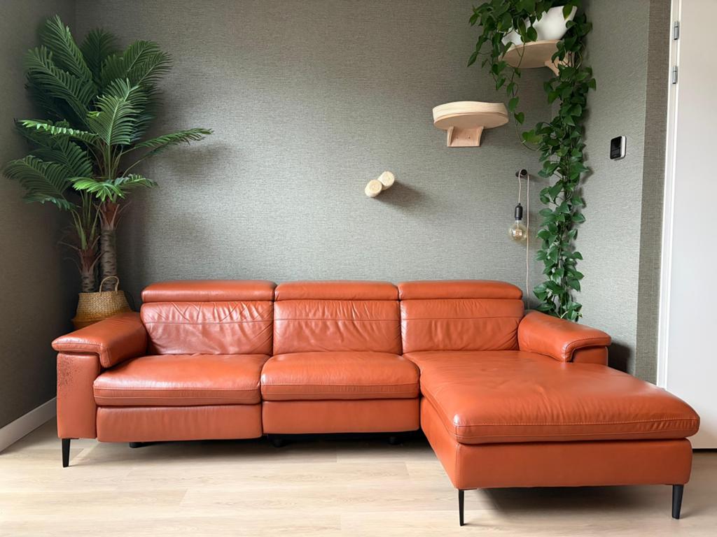 Leren loungebank, Huis en Inrichting, Banken | Bankstellen, Ophalen, 250 tot 300 cm, Gebruikt, 100 tot 125 cm