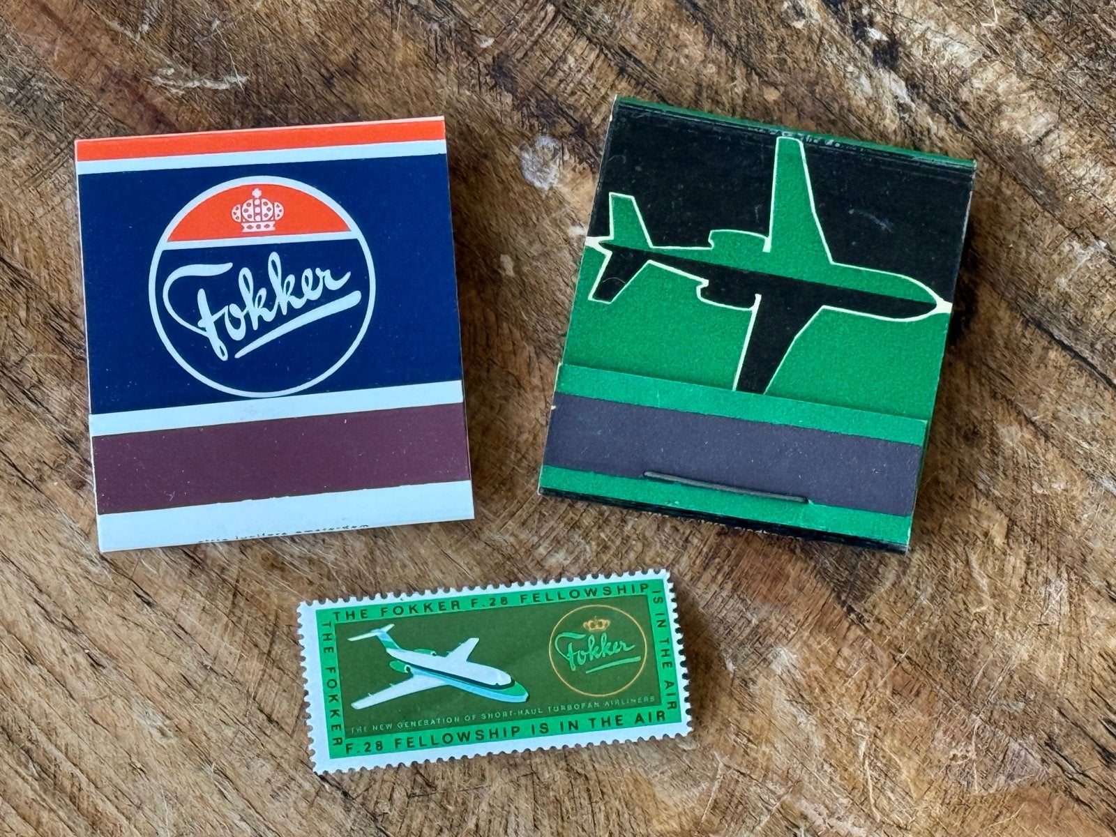 Vintage Fokker F.28 luciferboekjes en postzegel, Verzamelen, Ophalen, Zo goed als nieuw, Overige typen