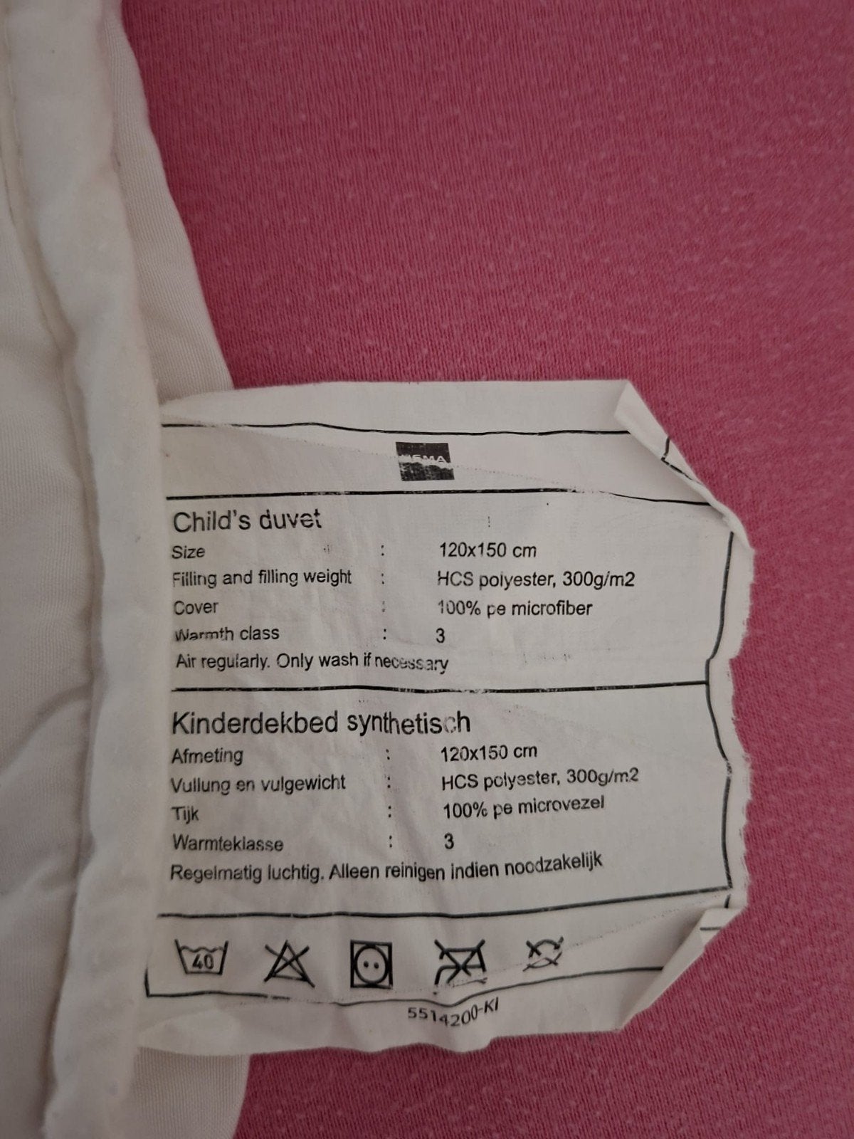 Kinderdekbed synthetisch 120x150 cm, Ophalen