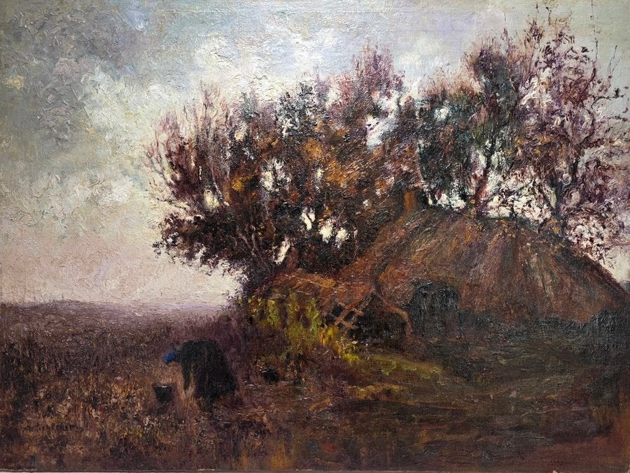 530. Schilderij, Antony Keizer – Drentse plaggenhut, ca.1930, Hout, Landschap, Ophalen, Gesigneerd