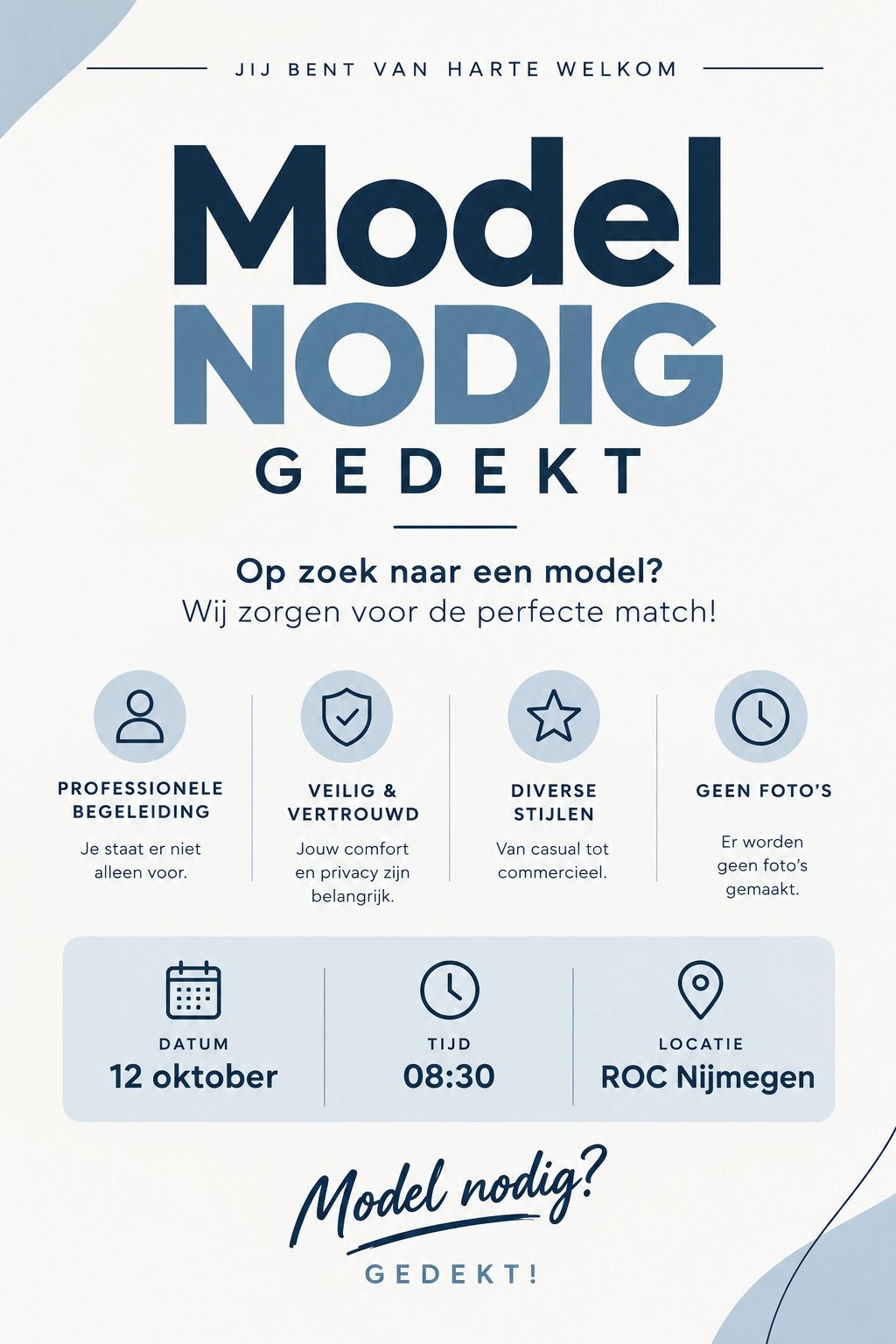 Heren model gezocht, 33 - 40 uur, Overige vormen