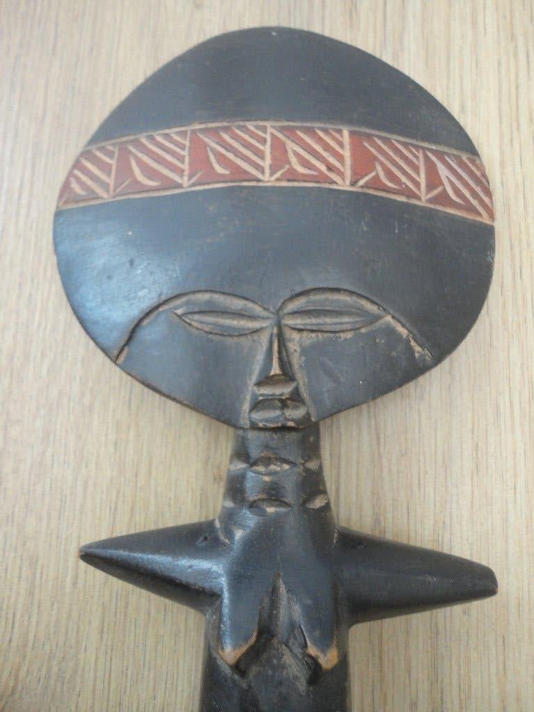 Houten Ashanti Akua'ba vruchtbaarheids beeldje Ghana Afrika, Hout, Bruin, Afrika, Ophalen of Verzenden