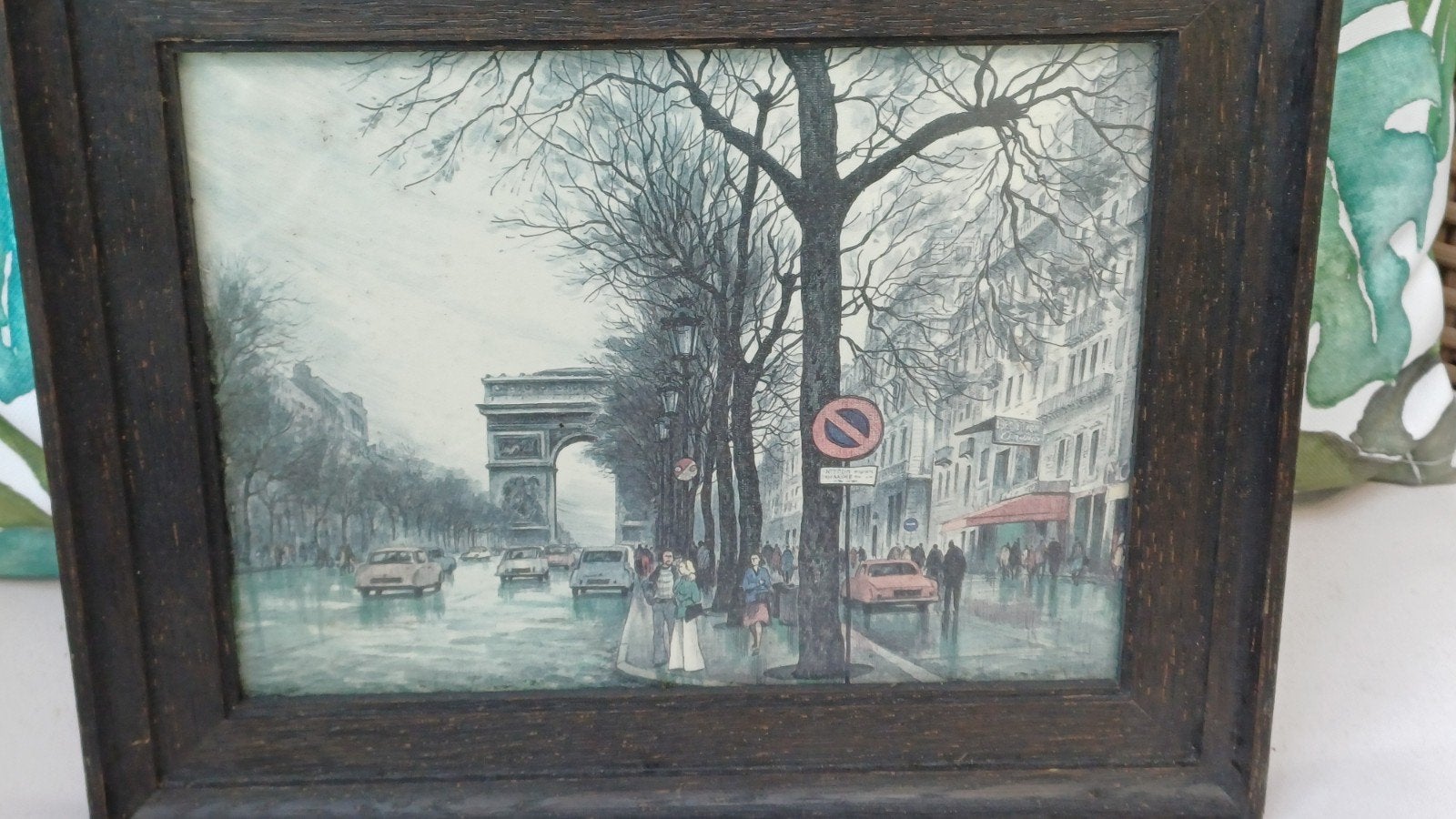 Vintage ingelijste print Parijs Arc de Triomphe ca 23x18cm, Antiek en Kunst, Ophalen