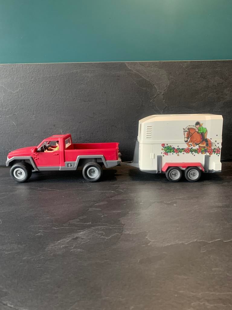 Schleich paarden trailer met auto, Verzamelen, Speelgoed, Ophalen of Verzenden, Zo goed als nieuw