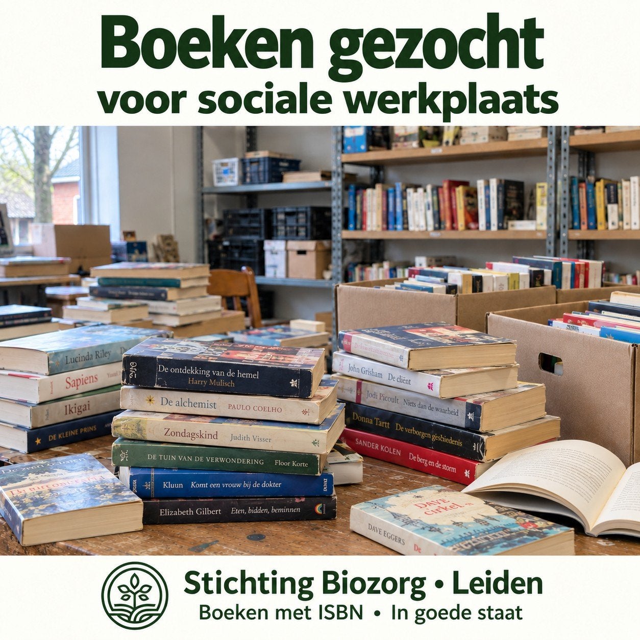 gezocht! tweedehands boeken voor sociale werkplaats leiden