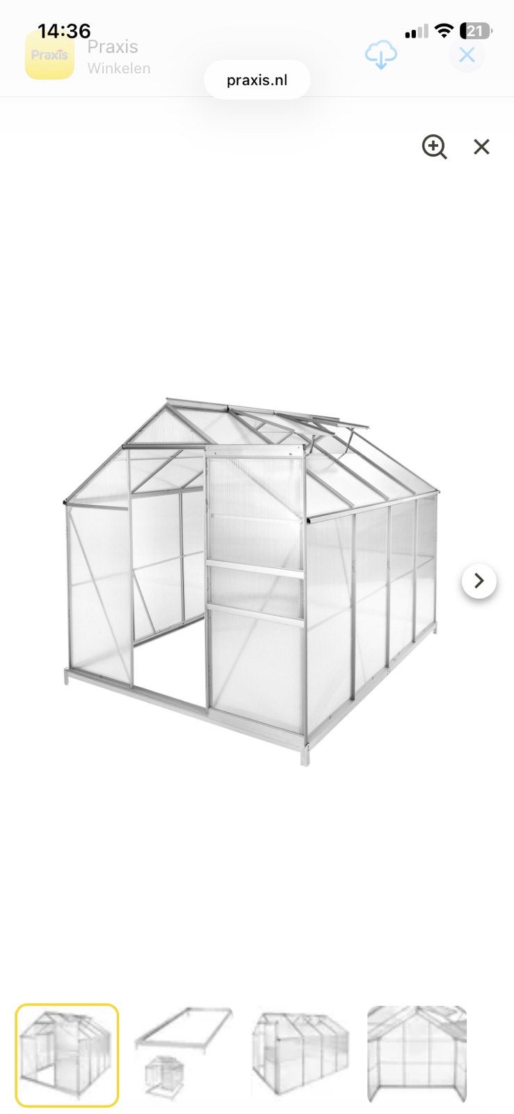 Tectake Broeikas Aluminium met Fundament 185x250x195cm, Ophalen, Polycarbonaat, Aluminium, Kweekkas