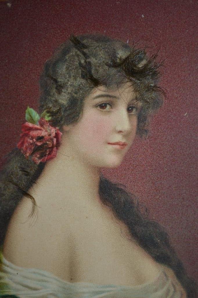 frankrijk 1910 portret vrouw heel lang haar met roos, Ophalen of Verzenden, Voor 1920, Ongelopen, Sterren en Beroemdheden