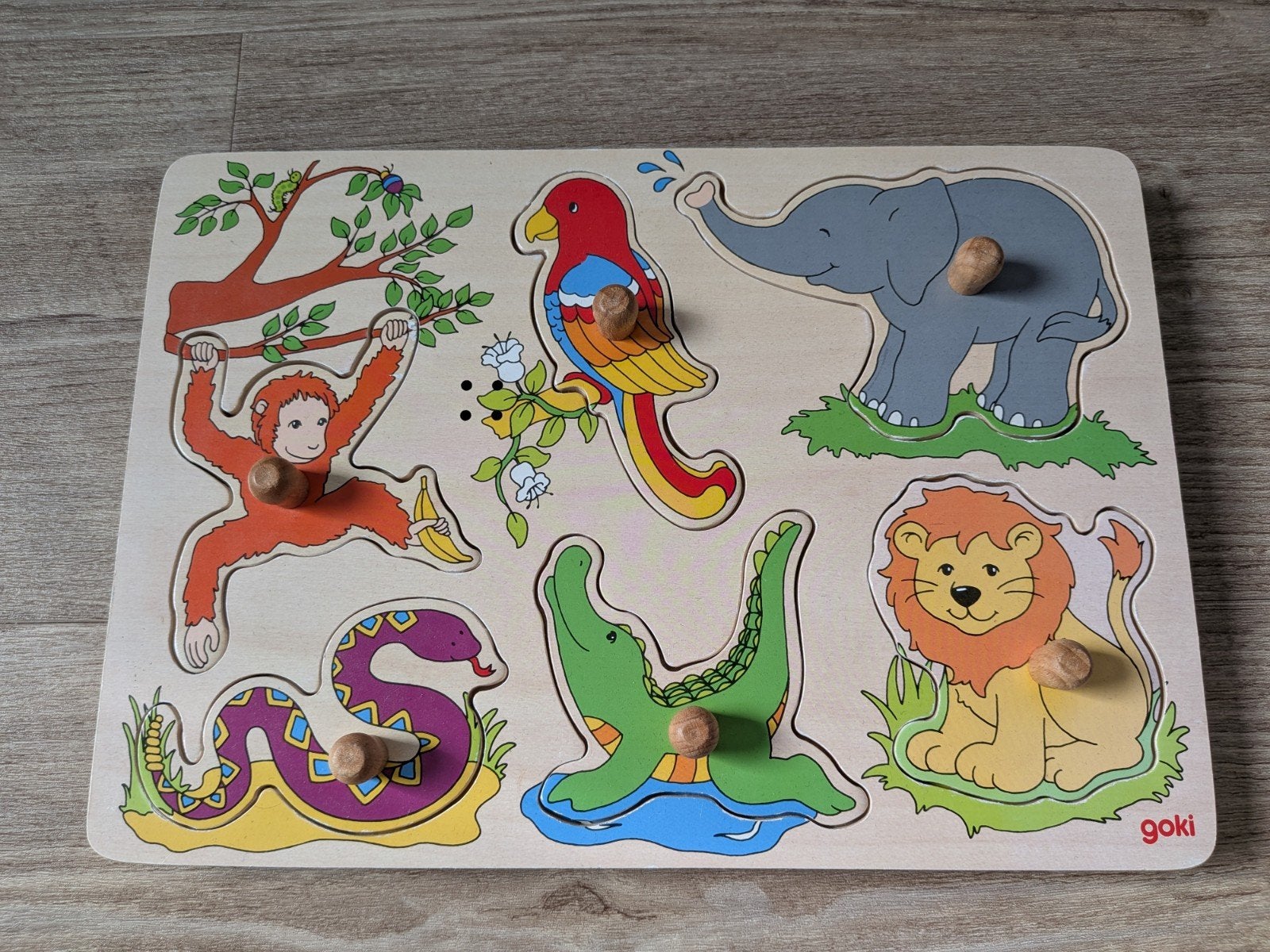 Goki houten dierenpuzzel met geluid, 2 tot 4 jaar, Gebruikt, Ophalen of Verzenden, Van hout