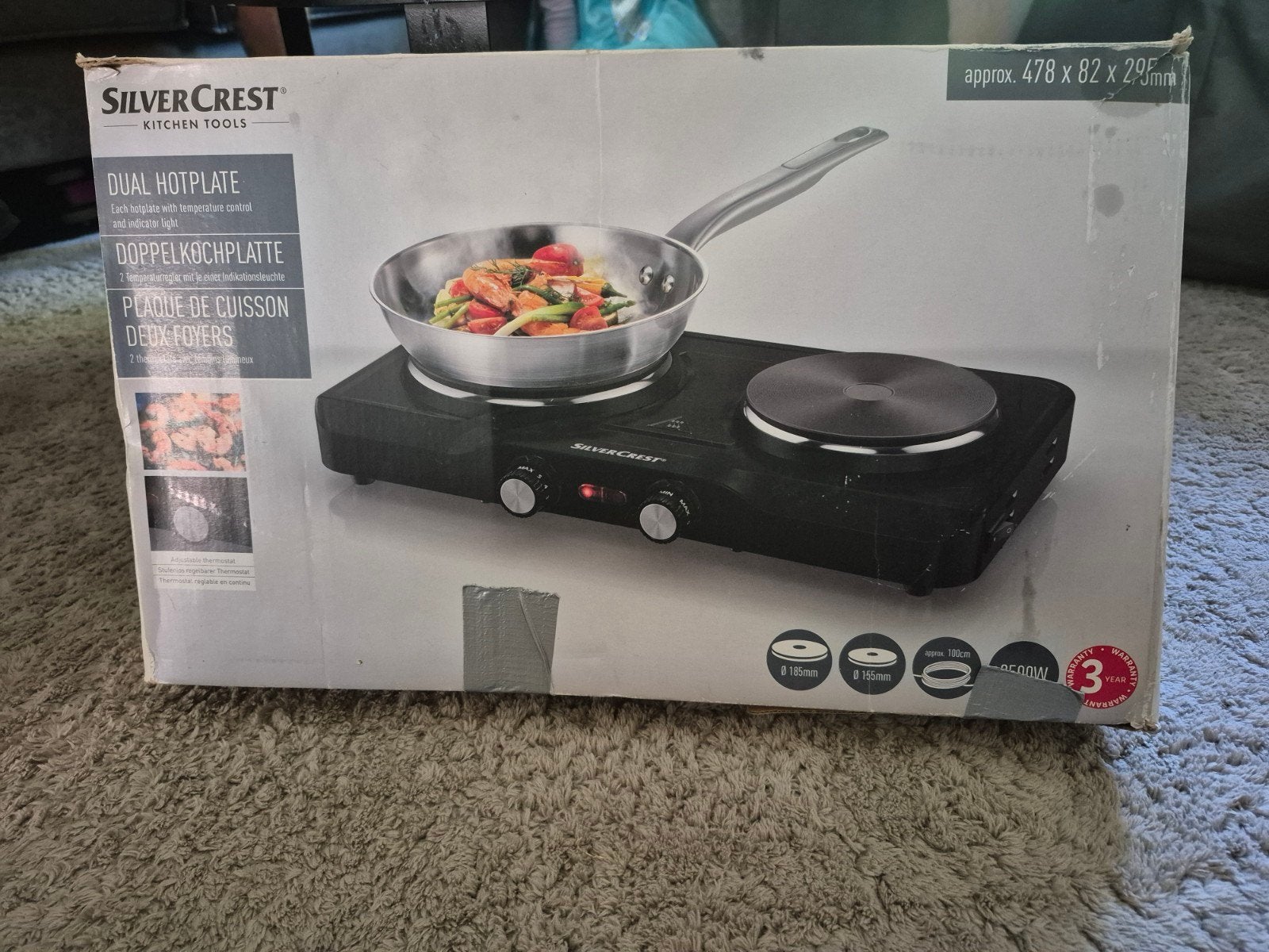 SilverCrest Dubbele Kookplaat - Draagbaar & Compact, Witgoed en Apparatuur, Kookplaten, Ophalen, 3 kookzones of minder, Zo goed als nieuw