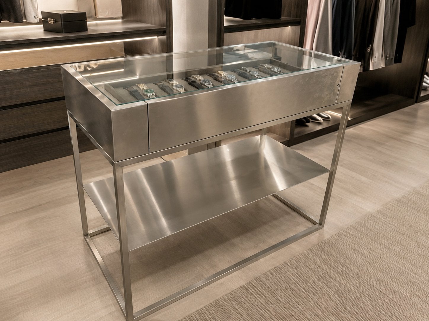 Luxe vitrine voor horloges / RVS / design, Ophalen, Nieuw, Staal, Overige merken