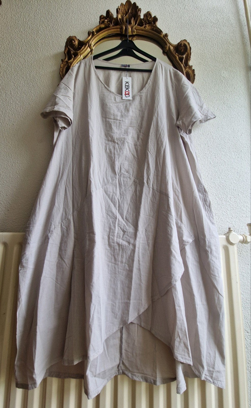 Nieuw! Kekoo grijs katoenen wijde overslag jurk met zakken, Jurk, Nieuw, Ophalen of Verzenden, Kekoo
