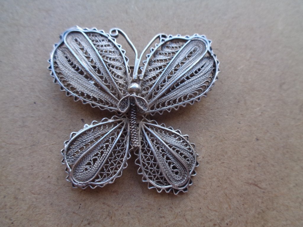 zilveren grote filigrain vlinder broche [044], 4 tot 7 cm, Verzenden, Zo goed als nieuw, Zilver