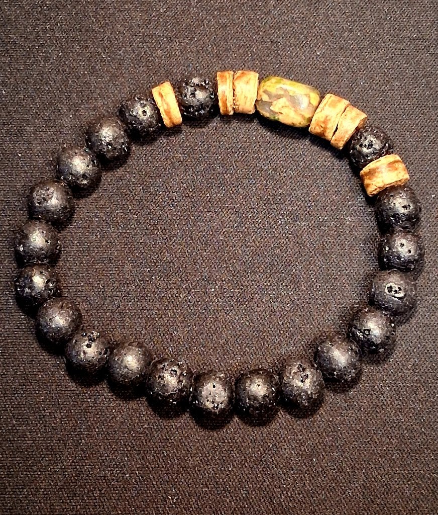 armband Lavasteen met Unakiet nr.02, Ophalen of Verzenden, Nieuw, Overige materialen, Met bedels of kralen