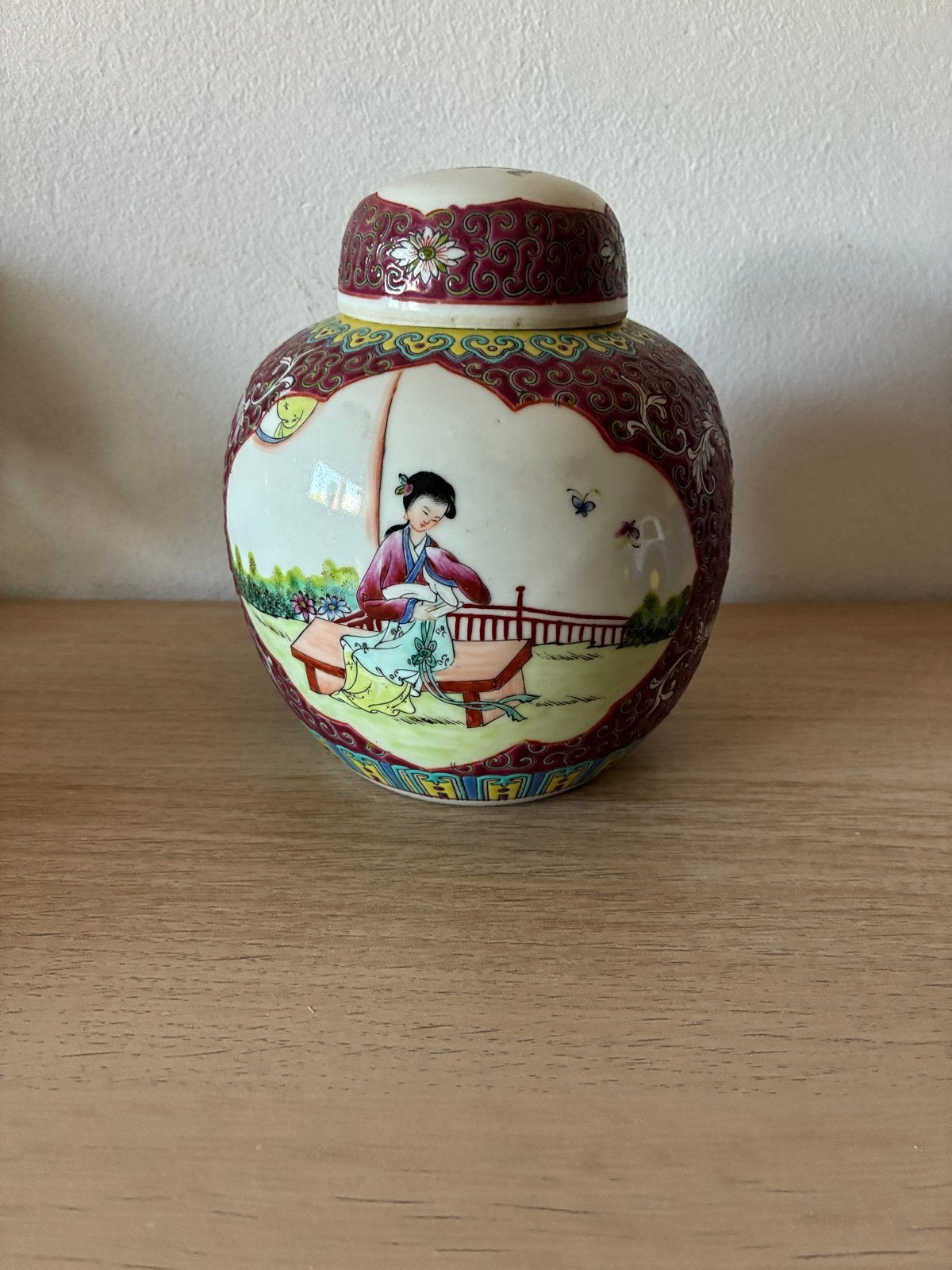 Antieke Chinese gemberpot met deksel, handgeschilderd, Ophalen of Verzenden