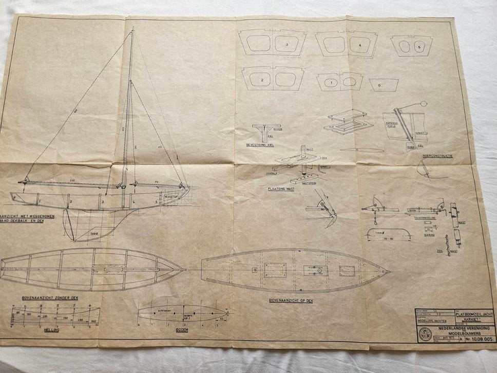 Modelbouwtekening Plat Boomzeil Jacht "Karkiet" (1973), Hobby en Vrije tijd, Modelbouw | Boten en Schepen, Ophalen of Verzenden