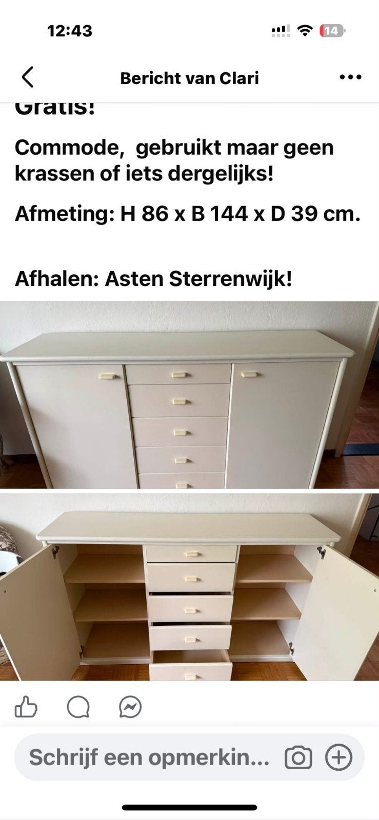 Commode met lades en deuren, Ophalen, Gebruikt, 25 tot 50 cm, Met deur(en)