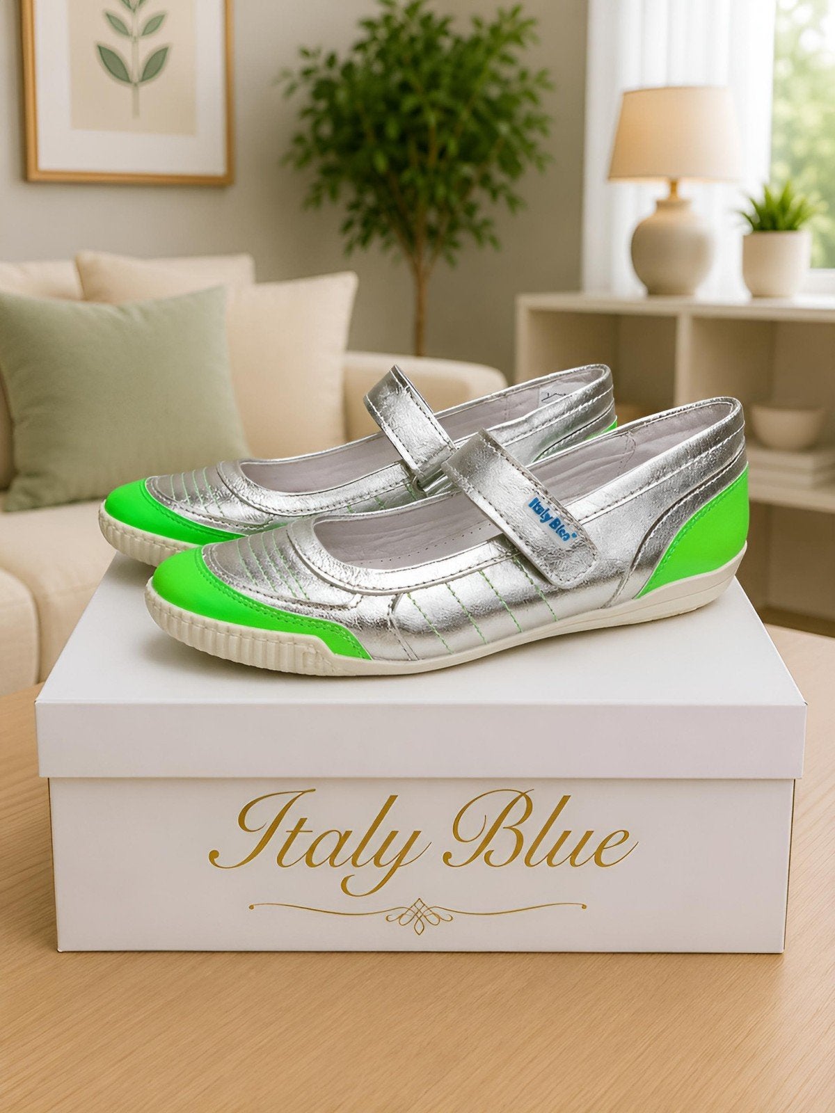 Ballerina's van Italy Blue in zilver en neon groen – Maat 33, Ophalen of Verzenden, Nieuw, Meisje, Schoenen