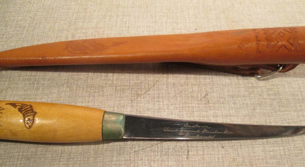 Origineel VisfileerMes van Finland in lederen etui, Ophalen of Verzenden, Zo goed als nieuw, Rvs of Chroom