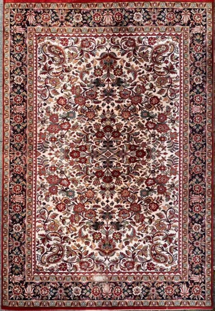 Groot Vintage Isfahan Tapijt – Wol op katoen – 338 x 230 cm, Gebruikt, Ophalen of Verzenden, 200 cm of meer, Crème