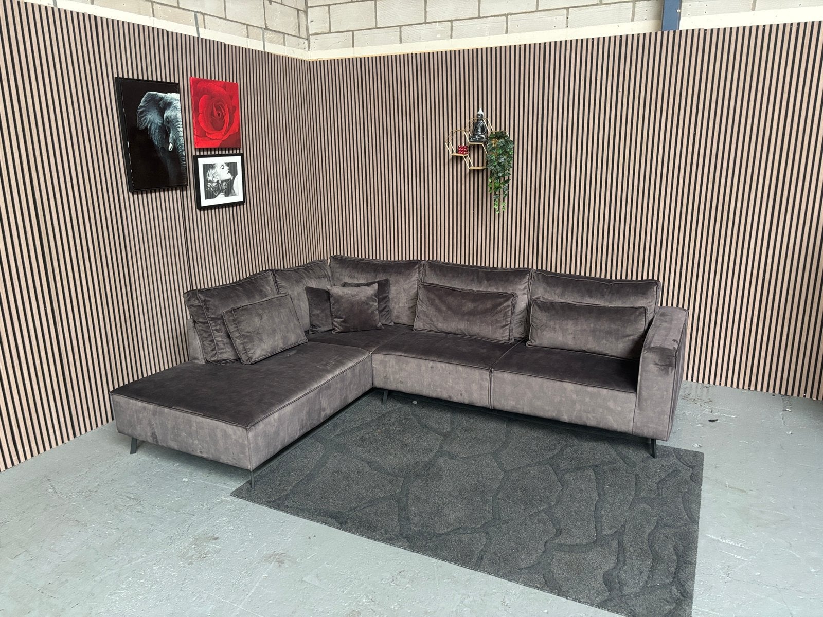 GRATIS LEVERING Velvet Hoekbank Antraciet 305x240 GEREINIGD, Hoekbank, 300 cm of meer, Ophalen of Verzenden, Zo goed als nieuw