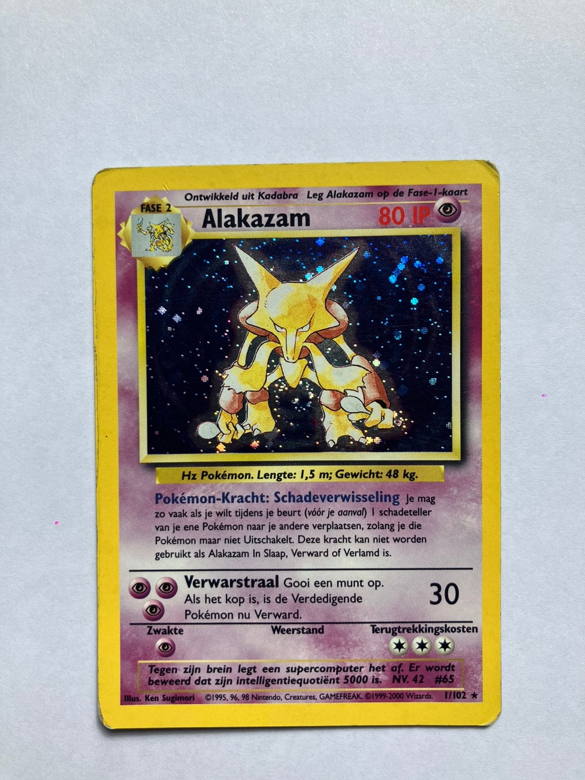 Alakazam Holo - Base Set Pokémon kaart, Ophalen of Verzenden, Gebruikt