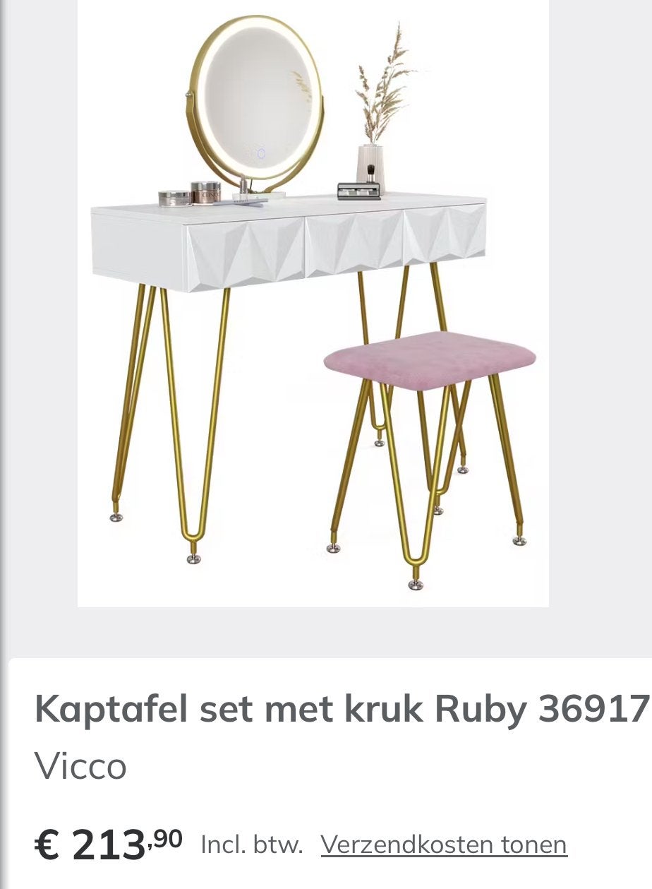 Kaptafel set met kruk Ruby - Vicco, Ophalen, Nieuw, Metaal of Aluminium, 100 tot 150 cm